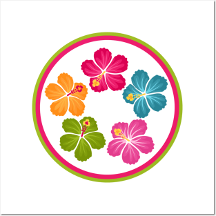 Hand Drawn Hibiscus Flower Wreath Emblem Posters and Art